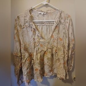 Olivaceous Cream and Orange Floral Blouse